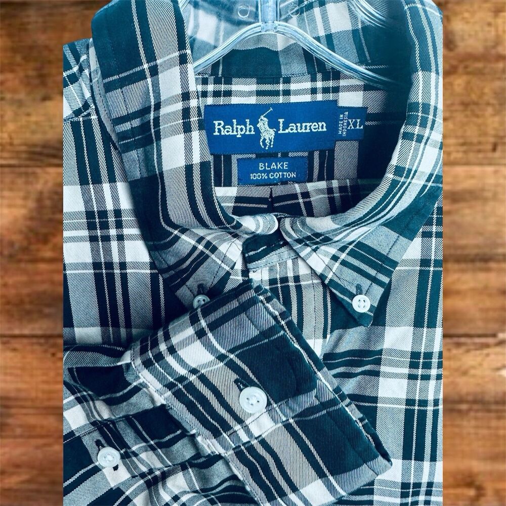 Ralph Lauren Shirt Mens Extra large XL Black Plaid Blake Button Up Casual Preppy